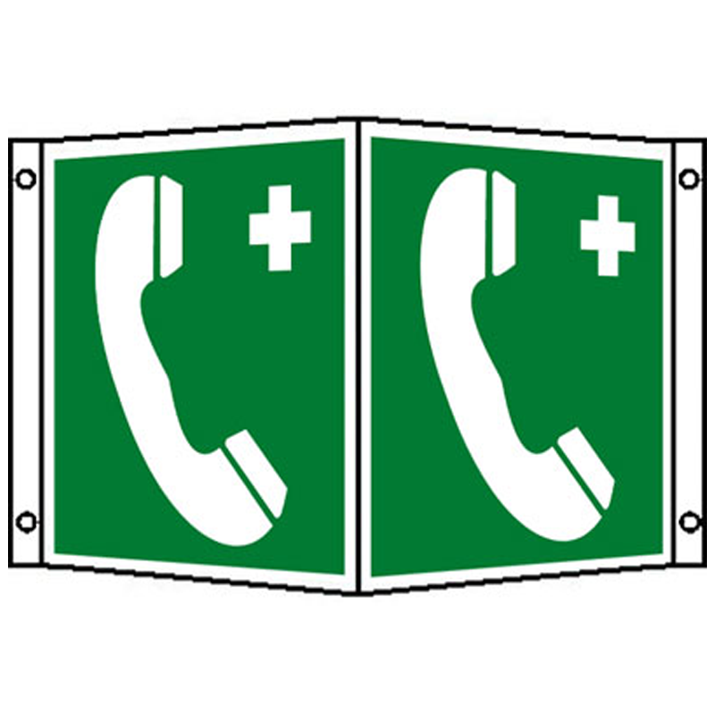 Rettungszeichen Winkelschild Notruftelefon ISO 7010